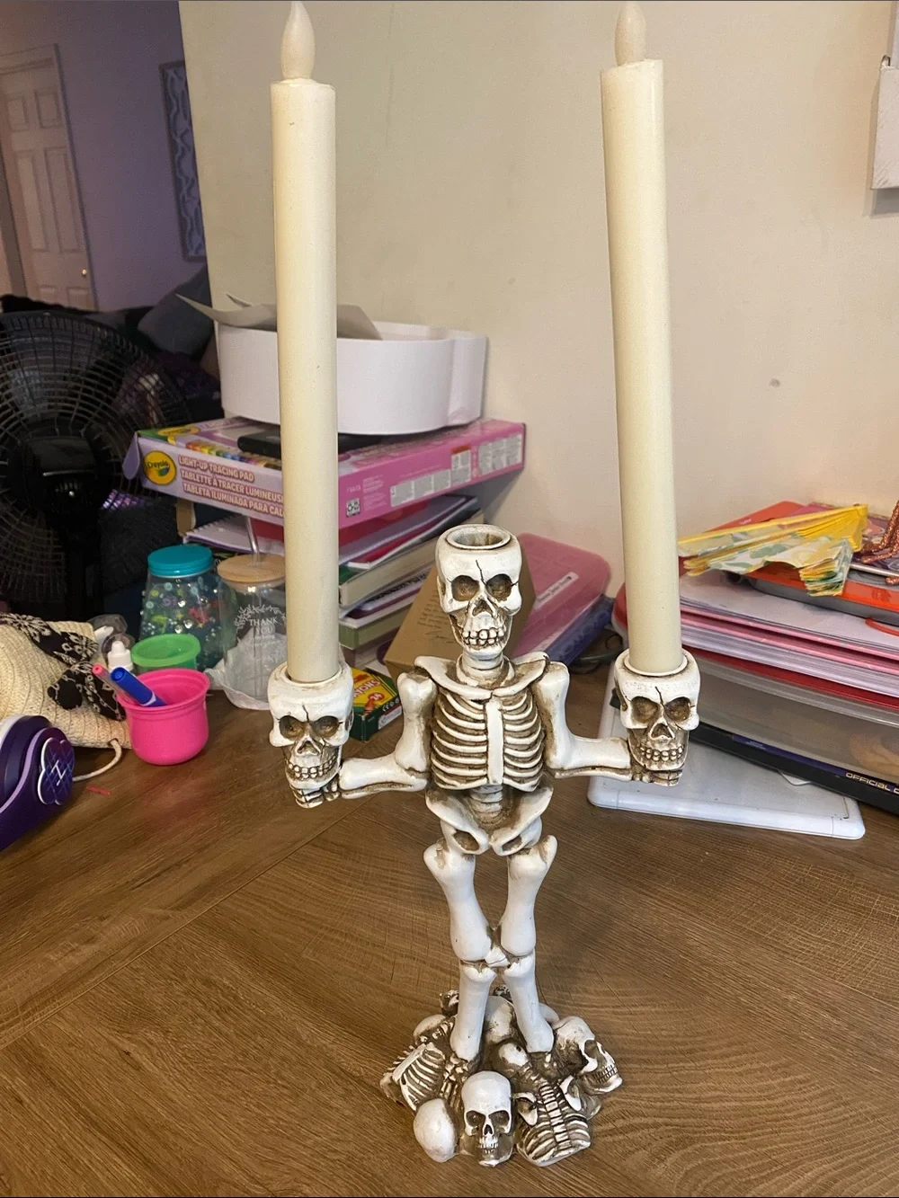 Skeleton Two-Arm Candle Holder – White Bone Finish